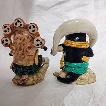 Amazon.co.jp: 猫の置物 風神雷神 仏像 陶器 高さ約13cm 横約